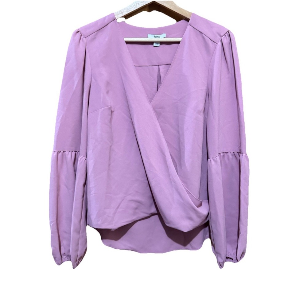 Bar III Womens Mauve Blouse Shirt Balloon Sleeve Wrap Top High Low‎ Asymmetrical